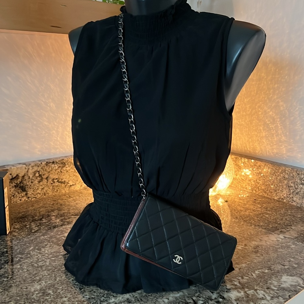 CHANEL Black Quilted Leather Wallet on Chain with Silver-Tone Hardware - Picture 12 of 13
